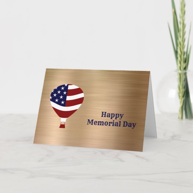 Flag Hot Air Balloon Gold Memorial Day Card (Front)