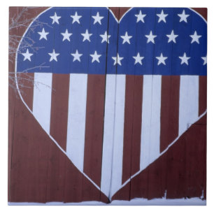 Flag in heart shape painted on barn after 9-11. ceramic tile