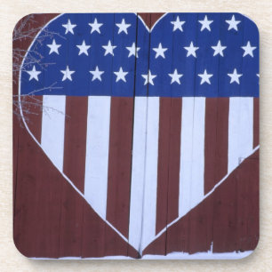 Flag in heart shape painted on barn after 9-11. coaster