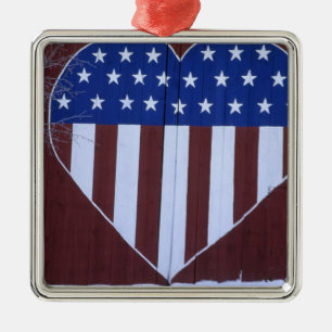 Flag in heart shape painted on barn after 9-11. metal ornament