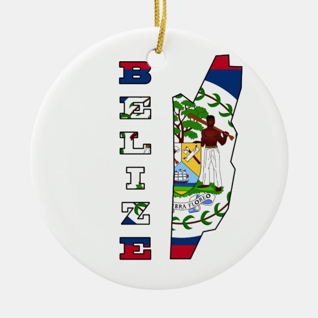 Flag in Map of Belise Ceramic Ornament (Front)