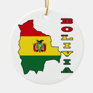 Flag in Map of Bolivia Ceramic Ornament