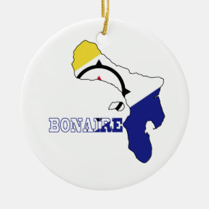 Flag in Map of Bonaire Ceramic Tree Decoration