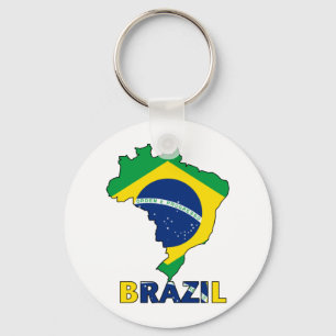 Flag in Map of Brazil Key Ring