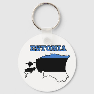 Flag in Map of Estonia Key Ring