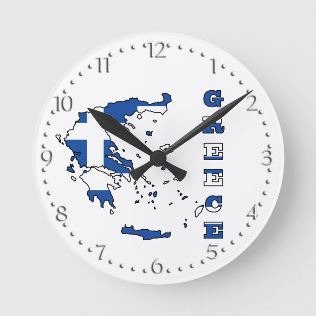 Flag in Map of Greece Round Clock (Front)