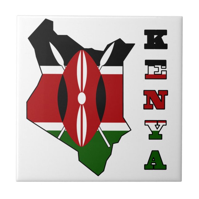 Flag in Map of Kenya Ceramic Tile (Front)