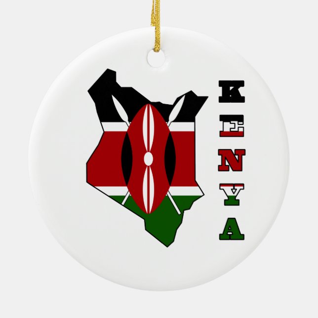 Flag in Map of Kenya Ceramic Tree Decoration (Back)