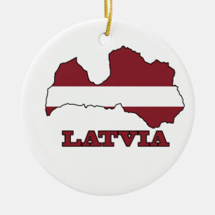 Flag in Map of Latvia Ceramic Tree Decoration