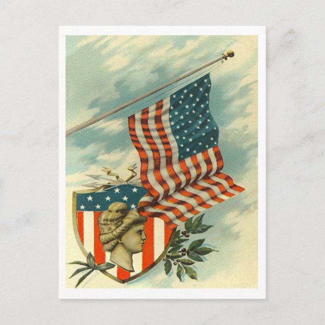 Flag & Lady Liberty Postcard (Front)