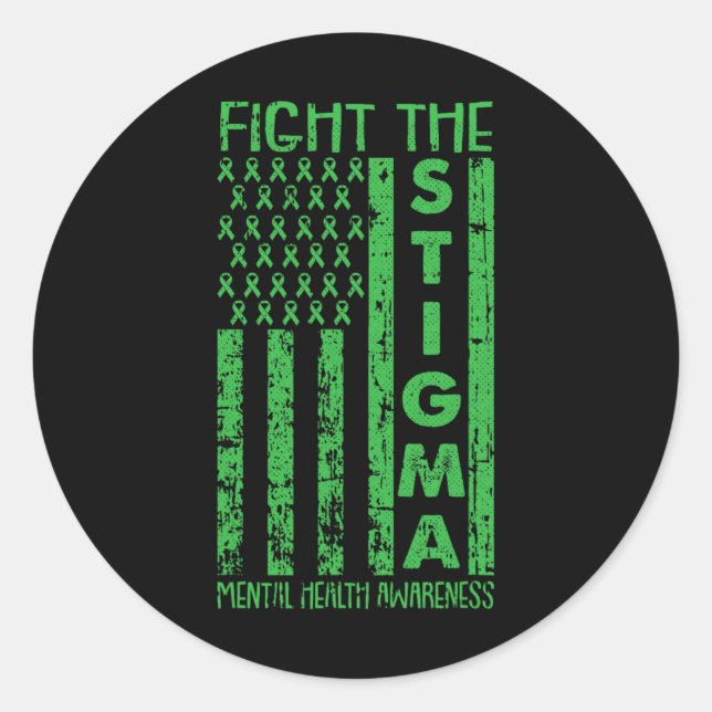 Flag Mental Health Awareness Green Ribbon Patrioti Classic Round Sticker (Front)