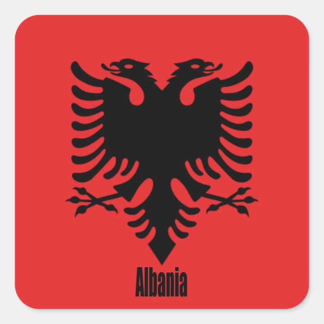 Flag of Albania, labelled, Square Sticker (Front)