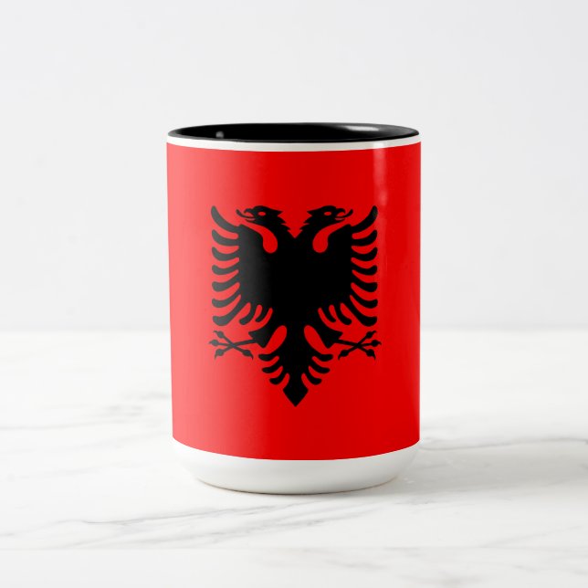 Flag of Albania Two-Tone Coffee Mug (Center)