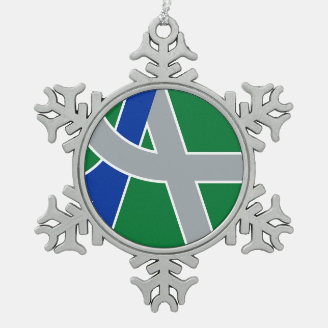 Flag of Albany, Oregon Snowflake Pewter Christmas Ornament (Front)