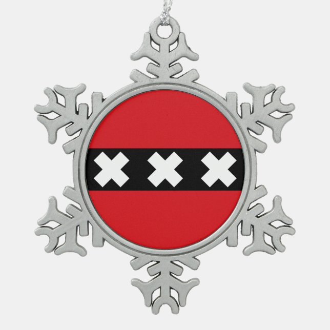 Flag of Amsterdam, Netherlands Snowflake Pewter Ch Snowflake Pewter Christmas Ornament (Front)