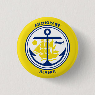Flag of Anchorage, Alaska 3 Cm Round Badge
