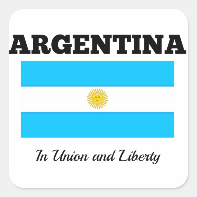 Flag of Argentina, labelled with motto Square Sticker (Front)