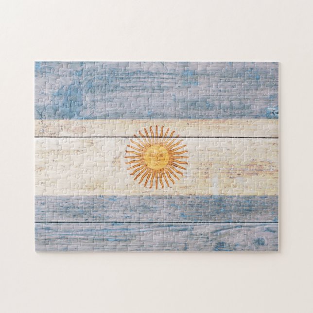 Flag of Argentina on Wood Jigsaw Puzzle (Horizontal)