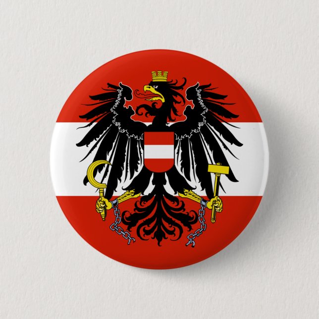 Flag of Austria with Coat of Arms 6 Cm Round Badge (Front)