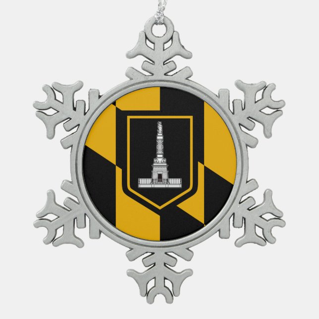Flag of Baltimore, Maryland Snowflake Pewter Christmas Ornament (Front)