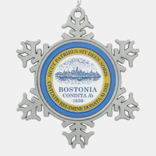 Flag of Boston, Massachusetts Snowflake Pewter Christmas Ornament