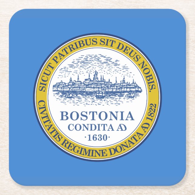 Flag of Boston, Massachusetts Square Paper Coaster (Front)