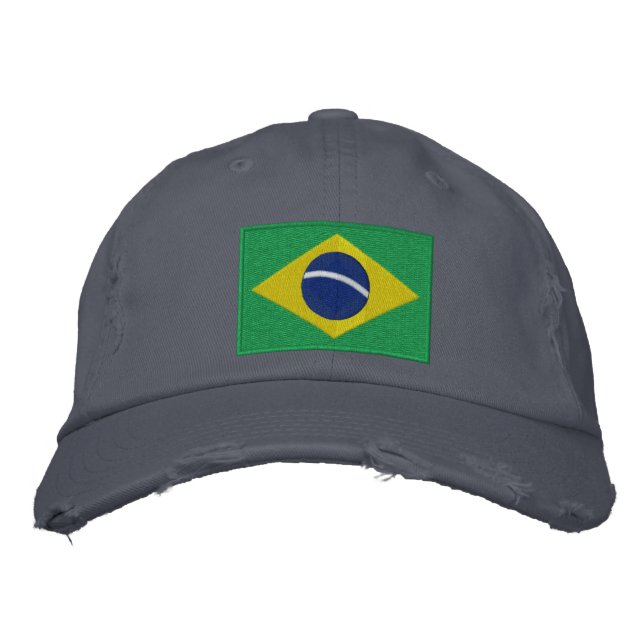 Flag of Brazil in Green, Yellow and Blue Embroidered Hat (Front)