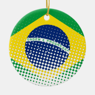 Flag Of Brazil With Halftone Effect Ceramic Ornament