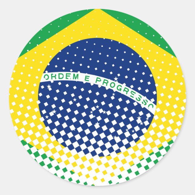 Flag Of Brazil With Halftone Effect Classic Round Sticker (Front)