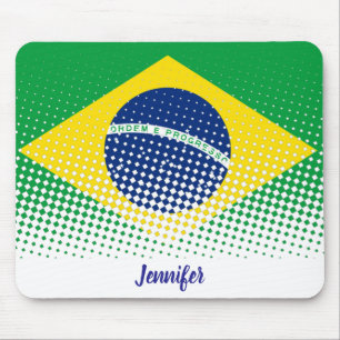 Flag Of Brazil With Halftone Effect Custom Name Mouse Pad
