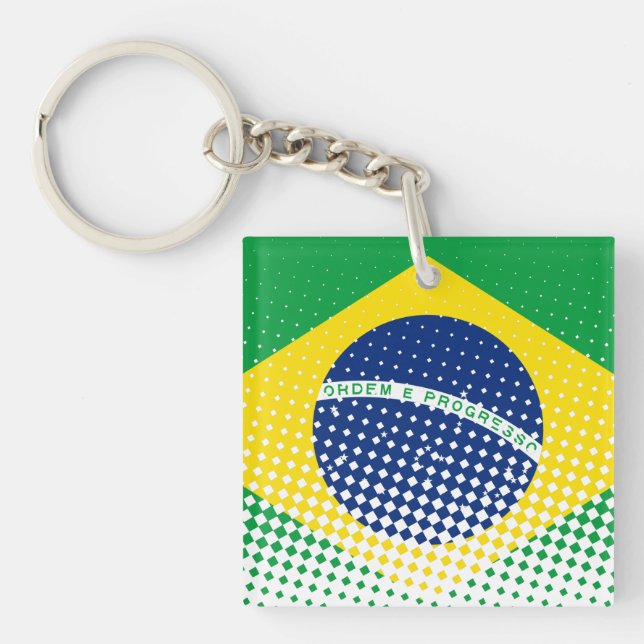 Flag Of Brazil With Halftone Effect Key Ring (Front)