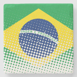 Flag Of Brazil With Halftone Effect Stone Coaster