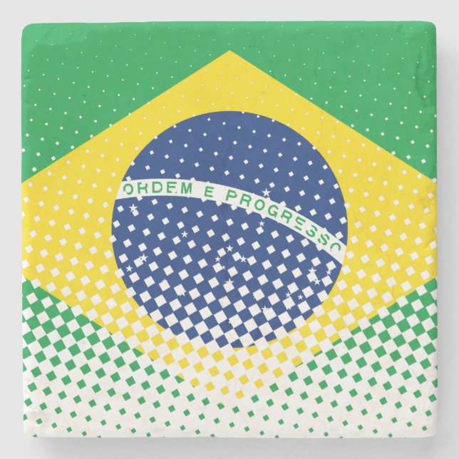 Flag Of Brazil With Halftone Effect Stone Coaster (Front)