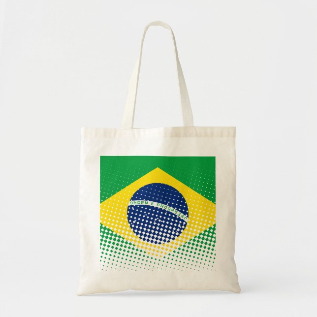 Flag Of Brazil With Halftone Effect Tote Bag (Front)