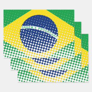 Flag Of Brazil With Halftone Effect Wrapping Paper Sheet