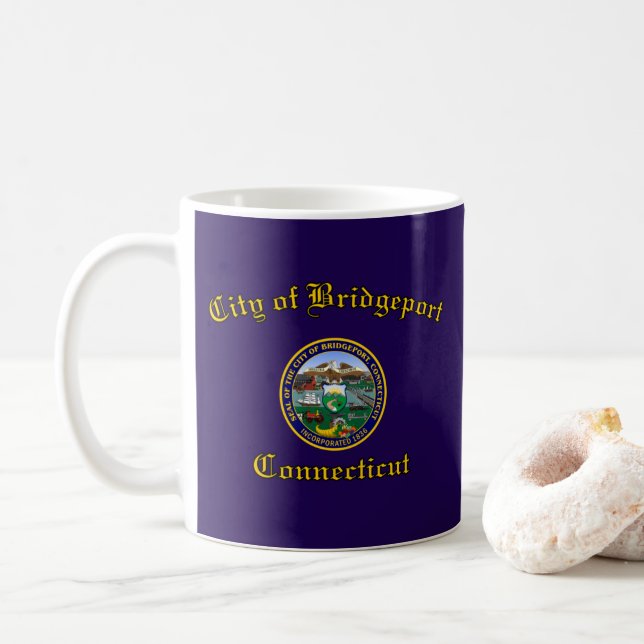 Flag of Bridgeport, Connecticut Coffee Mug (With Donut)