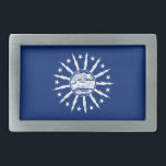 Flag of Buffalo, New York Belt Buckle<br><div class="desc">Belt Buckle with flag of city of Buffalo,  New York; blue flag with white seal of the city and 13 lightning bolts</div>