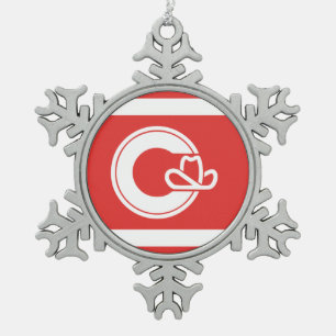 Flag of Calgary, Alberta  Snowflake Pewter Christmas Ornament