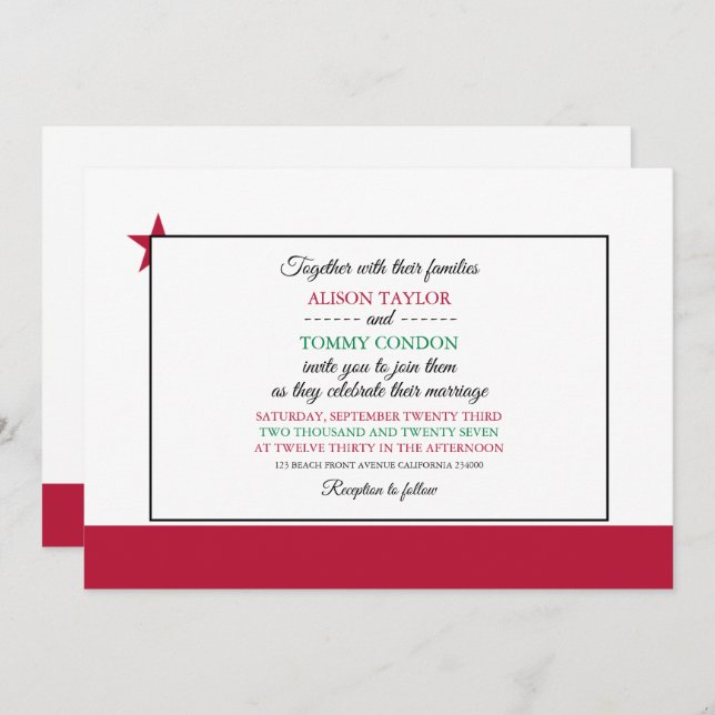 Flag of California, Californian Wedding Invitation (Front/Back)