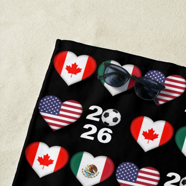 Flag of Canada Mexico USA Soccer Tournament 2026 Beach Towel (In Situ)