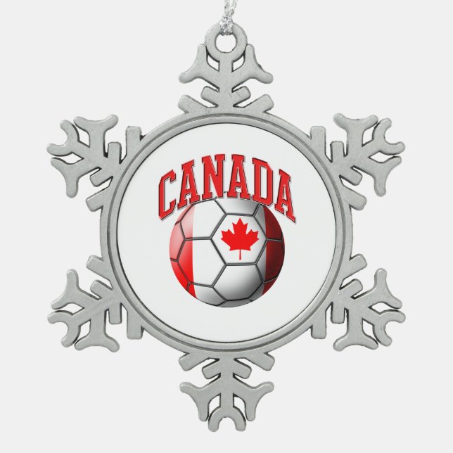 Flag of Canada Soccer Ball Snowflake Pewter Christmas Ornament (Front)