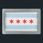 Flag of Chicago, Illinois Belt Buckle<br><div class="desc">Belt Buckle  with flag of city of Chicago (largest city in Illinois),  white and light blue striped flag with four red stars</div>