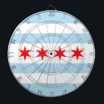 Flag of Chicago, Illinois Dartboard<br><div class="desc">Dartboard with flag of city of Chicago (largest city in Illinois),  white and light blue striped flag with four red stars</div>