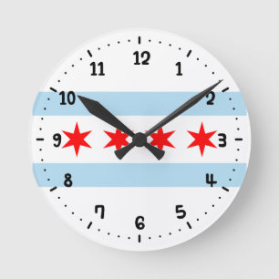 Flag of Chicago, Illinois Round Clock