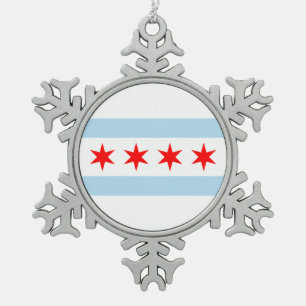 Flag of Chicago, Illinois Snowflake Pewter Christmas Ornament