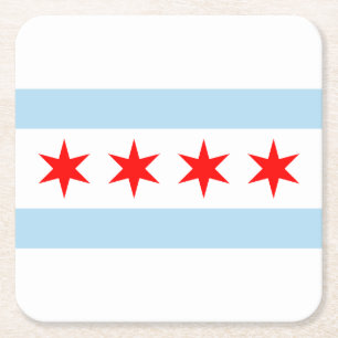 Flag of Chicago, Illinois Square Paper Coaster