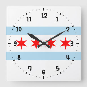 Flag of Chicago, Illinois Square Wall Clock