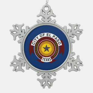 Flag of City of El Paso, Texas Snowflake Pewter Christmas Ornament