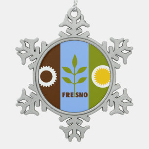 Flag of city of Fresno, California Snowflake Pewte Pewter Christmas Ornament