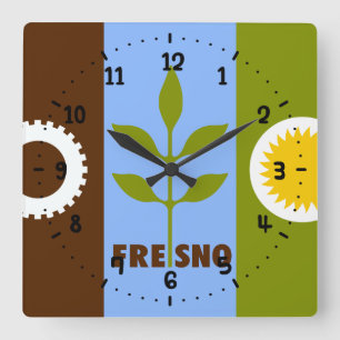 Flag of city of Fresno Square Wall Clock